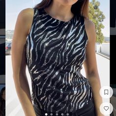 Shorter Length Makes It So Flattering. Straight Out Of Storage, Never Worn, New With Tag, No Flaws. I Can’t Express Enough How Perfect This Top Is!! Says L, But There’s No Stretch So I Would Say S/M Length: 20.5” Width: 16” #Vintage #Zebra #Y2k #Retro #Womens Black Zebra Print Party Top, Demi Lovato Workout, Zebra Y2k, American Flag Tank Top, Adidas Crop, Sleeveless Tee, Muscle Tank Tops, Y2k Retro, Grey Tank Top