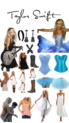 a collage of photos with the words taylor swift on it and images of women in costumes