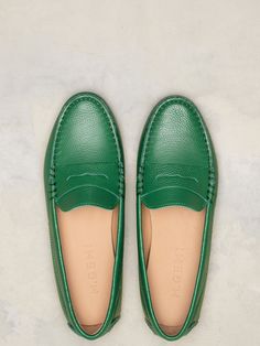 Our signature penny driver in all-new, wear-with-everything hues. And—in lightweight, molds-to-your-foot leather straight from Italy. Spring Green Leather Loafers, Classic Green Loafers For Business, Green Loafers For Business In Spring, Green Leather Loafers For Spring, Classic Leather Sole Loafers For Everyday, Classic Everyday Loafers With Removable Insole, Classic Loafers With Leather Sole For Everyday, Classic Green Loafers With Rubber Sole, Classic Spring Leather Loafers