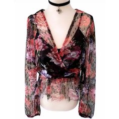 A Darkly Romantic Floral Print Covers This Sweet Blouse Featuring Billowy Long Sleeves And Ruffle Trim. Black Cami Undershirt Attached. Measurements: Length 21” Sleeve 24.5” Pit To Pit 16” New With Tags Bundle Multiple Items And Save, Extra Savings On Bundles +Gift.