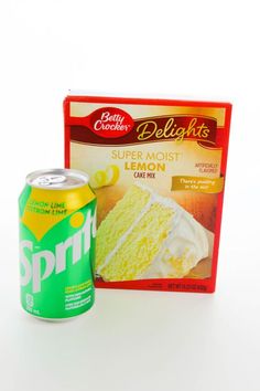 a can of spritz lemon cake next to a box of delights