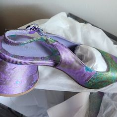 Jeffrey Campbell Ferra Purple And Green Brocade Slingback Pumps Sz 8.5 Never Worn Purple High Heel Slingback Pumps For Summer, Purple Slingback Heels For Summer, Summer Purple Slingback Heels, Purple High Heel Slingback Pumps, Purple High Heel Slingback Pumps For Spring, Purple High Heel Slingback Pumps With Heel Strap, Purple Slingback Pumps With Ankle Strap, Purple High Heel Slingback Pumps For Party, Spring Purple Slingback Pumps With Heel Strap