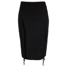 CHEAP and CHIC by MOSCHINO skirt comes in a black silk with a slip liner featuring a pencil style, ruffled trim, back slit, and a side zipper closure. Very Good Pre-Owned Condition. Marked: I 36 / D 34 / F 34 / GB 6 / USA 4 Measurements: Waist: 26 inches Hip: 32 inches Length: 23.5 inches Reference: 117517 Category: Skirt More Details Brand: MOSCHINO Size: 4 Color: Black Fabric: Silk Material: Textured Pattern: Ruffled Style: Pencil Skirt Length: Below Knee Age Group: Adult Gender: Female Style Pencil Skirt, Vintage Maxi Skirt, Quilted Skirt, Ruffle Maxi Skirt, Knee Skirt, Black Turtleneck Sweater, Embellished Skirt, Tight Sweater, Cartier Panthere