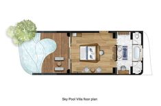 the floor plan for a tiny house with an open living room and dining area in it