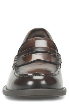 A low stacked heel and slightly exaggerated welt define this classic cushioned penny loafer crafted from rich leather. 3/4" heel Cushioned insole Leather upper/synthetic lining/rubber sole Imported Classic Wingtip Loafers For Fall, Classic Low Heel Oxfords With Leather Sole, Classic Oxfords With Low Heel And Leather Sole, Classic Oxfords With Leather Sole And Low Heel, Classic Leather Loafers With Low Heel, Classic Low Heel Leather Shoes, Classic Leather Shoes With Low Heel, Classic Leather Footbed Loafers For Fall, Classic Goodyear Welted Loafers For Fall