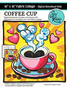 a coffee cup with hearts coming out of it and the words coffee cup on top