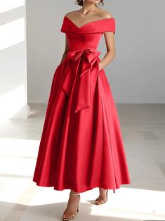 A-Linien-Kleid für Hochzeitsgäste, elegantes Kleid, halbformelles Kleid, wadenlang, kurze Ärmel, schulterfrei, Tasche, Satin mit Schleife(n), 2024 2024 - $118.99 Elegant Spring Off Shoulder Dress For Banquets, Elegant Off Shoulder Dress For Spring Banquet, Evening Short Sleeve Solid Color Maxi Dress, Evening Maxi Dress With Short Sleeves In Solid Color, Elegant Off Shoulder Dress With Short Sleeves For Evening, Elegant Off-shoulder Evening Dress With Short Sleeves, Evening Off Shoulder Dress With Short Sleeves, Spring Evening Solid Off-shoulder Dress, Elegant Off Shoulder Dress For Summer Wedding