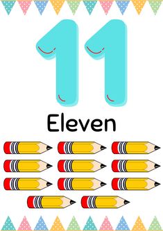 the number eleven with pencils in front of it and an image of two different colored crayons