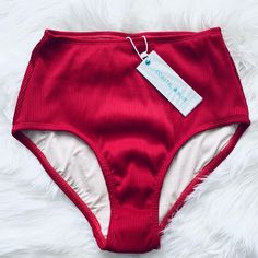 Nwt Coastal Blue | Ruby Red Ribbed Textured High-Waisted Bikini Bottom | Women's Size Small (4-6) Shell: 91% Polyester | 9% Elastane Lining: 88% Polyester | 12% Elastane High Quality | Well Made | Very Flattering Brand New From A Pet & Smoke Free Home! Sw#12 Red Lined Swimwear For Beach Season, Lined Red Swimwear For Beach Season, Red Lined Stretch Swimwear, Red Lined Swimwear For Summer, Red Bottoms For Pool And Beach Season, High Waist Fitted Lined Swimwear, Red Fitted Short Length Swimwear, Red Fitted Short-length Swimwear, High Waist Beach Bottoms With Lined Body