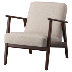 the arm chair is made from wood and fabric