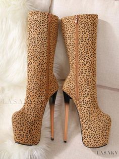 Lasaky - Chic Leopard Print Thigh-High Boots with Square Toe and Stiletto Heel, featuring Zipper Closure for Stylish Street Wear - Khaki Square Boots, Street Wear Style, Color Caqui, Dance Boots, Black Thigh High Boots, Leopard Print Boots, Stiletto Heels Boots, Black Thigh High, Estilo Chic