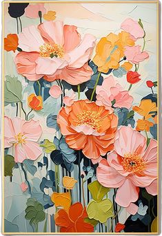 an oil painting of pink and orange flowers