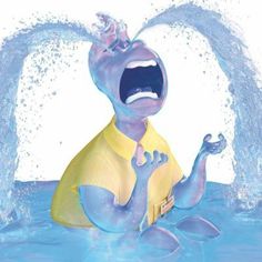 a cartoon character is in the water with his mouth open and hands out as if to be screaming