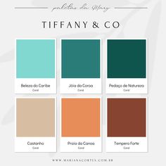 the color palette for tiffany and co, which is available in several colors from teal to