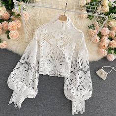 Item Type: Tops Gender: Women Material: Polyester Sleeve Length: Full Collar: Stand Package Includes: 1 x Top Size Info: Size Waist (cm / inch) Bust (cm / inch) Length (cm / inch) One Size 90 / 35.43 114 / 44.88 50 / 19.69 Lace Lanterns, Short Blouse, Stand Collar Shirt, Lantern Sleeved Blouses, Short Blouses, Elegant Blouses, Elegant Red, Loose Blouse, Looks Chic