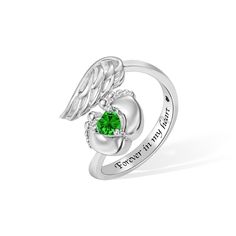 Memorial Ring - This ring can be used to commemorate a child who has passed away. The birthstone in the middle can be the month when the unborn child was supposed to be born. The inner ring can be customized with any text to express the yearning for the child who has passed away.​Special Design - The memorial ring is designed with angel wings and baby footprints with heart, which expresses the mom's desire for the unborn baby will become an angel and remain in their hearts.​Gift for Sympathy - T Mother's Day Wedding Sterling Silver Birthstone Ring, Mother's Day Wedding Birthstone Ring In Sterling Silver, Sterling Silver Ring With Center Stone For May Birthstone, Fine Jewelry Sterling Silver Flower Ring With Birthstone, Fine Jewelry Open Ring For Mother's Day, Fine Jewelry Flower Ring With Birthstone In Sterling Silver, Sterling Silver Crystal Ring With Accent Stones For May, Personalized Silver Flower Ring For Anniversary, Sterling Silver Stackable Rings For Anniversary, May Birthstone