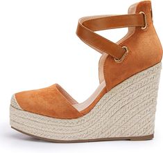 Elevate your style with our Suede Wedge Ankle Strap Closed Toe Sandals. The sleek design and supportive ankle strap will make you stand out while keeping your feet comfortable. With a wedge heel for added height and a closed toe for protection, these sandals are the perfect combination of fashion and function. Heel measures approximately 3.9 inches, platform height approximately 1.3 inches. Front suede faux leather upper with cotton & linen canvas in back Espadrilles wedges,closed toe platform s Adjustable Chic Wedge Heel Sandals, Chic Adjustable Wedge Sandals With Cushioned Footbed, Chic Adjustable Wedge Heel Sandals, Chic Adjustable Ankle Strap Wedge Sandals, Adjustable Wedge Heels With Wrapped Heel, Chic Adjustable Round Toe Wedge Sandals, Adjustable Wrapped Wedge Heels, Chic Wedge Sandals With Ankle Strap And Cushioned Footbed, Adjustable High Heel Wedge Sandals With Heel Strap