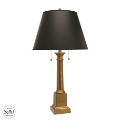 a lamp with a black shade on it