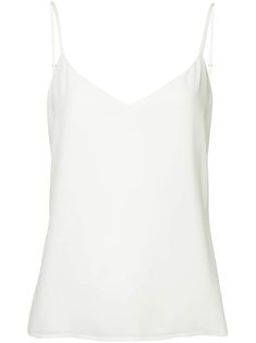 White silk V-neck camisole from L'Agence featuring spaghetti straps and a sleeveless design. | L'Agence V-neck camisole Chic Parisian Style, White Camisole, White Spaghetti Strap, Cami Nyc, Womens Camisoles, Black Camisole, Silk Tank, Tank Top Designs, Strap Tops