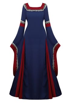 PRICES MAY VARY. Excellent Fabric:95% Polyester,5% Spandex.made from super soft, breathable, high-quality fabric that makes you look great,comfortable to wear,The bodice has a lot of stretch to it. Medieval Cosplay Dress Features:Irish over lolita dress has low soft neckline,which will show a more beautiful neck lines,elasticized/high/smocked waist and bell sleeve suitable for your body perfectly, full length will makes you more slim and slender. Outside renaissance over dress:lace-up and back l Fitted Long Sleeve Halloween Gown, Halloween Fitted Long Sleeve Gown, Fitted Long Sleeve Gown For Halloween, Medieval Long Sleeve Dresses For Halloween, Medieval Long Sleeve Halloween Dresses, Fitted Long Dress For Costume Party, Fitted Long Sleeve Maxi Dress For Halloween, Fitted Long Sleeve Medieval Dress For Halloween, Blue Long Sleeve Halloween Dress