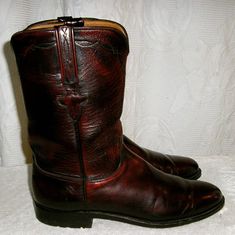 Vintage, 80s, Lucchese, Roper, boots, size 9C, red brown, made in USA Classic Red Snip Toe Boots, Vintage Moc Toe Boots For Winter, Vintage Brown Boots For Formal Occasions, Vintage Moc Toe Boots For Fall, Vintage Red Winter Boots, Vintage Red Boots For Fall, Classic Red High-top Boots, Western Burgundy Boots With Round Toe, Western Style Burgundy Boots With Round Toe