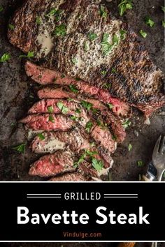 grilled steak with garlic and parsley on the side