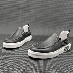 Gender: Men Type: Loafers Main Materials: Cowhide Insole: Pigskin Sole: Rubber Type of Closure: Slip-on Style: Daily, Casual, Minimalist Season: Spring, Autumn Heel Height: Low (2.5 cm) Casual Leather Slip-ons For Streetwear, Casual Closed Toe Leather Shoes For Streetwear, Casual Slip-on Leather Shoes With Vulcanized Sole, Casual Leather Slip-on Sneakers Closed Toe, Casual Leather Closed Toe Slip-on Sneakers, Modern Slip-ons With White Sole And Round Toe, Modern Slip-ons With Round Toe And White Sole, Leather Slip-ons With Flat Bottom, Casual Slip-ons With Textured Sole And Plain Toe