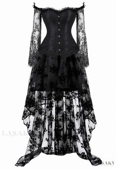 Lasaky - Lace Mesh Off-Shoulder Long Sleeve Floor-Length Dress with Body Shaping Undergarment and Palace Segmentation Gothic Corset Dresses, Drawing Tut, Harajuku Dress, Gothic Mode, Clothes Drawing, Look Grunge, Fair Outfits, Punk Dress, Plus Size Corset