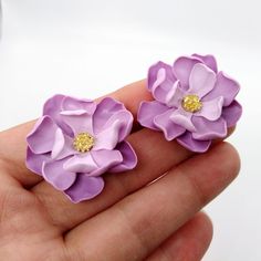 Stylish clips or studs earrings in the form of a flower made by hand from polymer clay. They will be a wonderful addition to your image. Earrings are made by hand and baked polymer clay. each petal is made by hand without the help of a mold. Stanlies steel fittings. Packaged in a gift box. Purple Clay Ideas, Purple Flower Earrings With 3d Flowers As A Gift, Purple 3d Flower Earrings As Gift, Purple Flower-shaped Polymer Clay Earrings, Handmade Purple Flower-shaped Jewelry, Purple Flower-shaped Handmade Jewelry, Purple Flower-shaped Jewelry With Handmade Flowers, Purple Flower Earrings For Wedding, Purple Flower Jewelry With Handmade Details