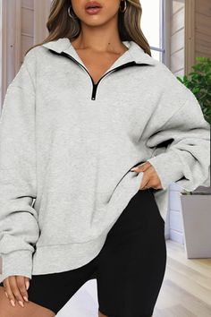 Perfect for winter. Womens sweatshirt Amazon Itgirl Aesthetic, Womens Oversized Sweatshirts, Bandeau Tops, Basic Hoodie, Y2k Clothes, Quarter Zip Sweatshirt, Hoodie Outfit, Plus Size Kleidung, Fall Sweatshirt