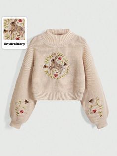 Women's Short Embroidered Deer & Mushroom Floral Turtleneck Sweater Apricot Casual  Long Sleeve Knitwear Cartoon,Colorblock,Floral,Plants Pullovers Medium Stretch  Women Clothing, size features are:Bust: ,Length: ,Sleeve Length: Fur Costume, Floral Turtleneck, Apricot Sweater, Girls Snow Boots, Cable Knit Turtleneck Sweater, Women's Shapewear, Cosplay Dress, Inspiration Mode, Long Sleeve Cardigan