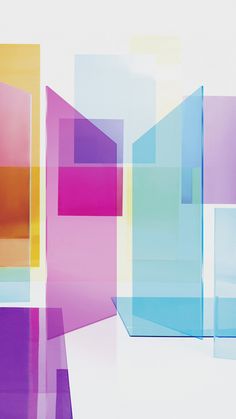 an abstract painting with multiple colored squares and lines on the bottom half of each square