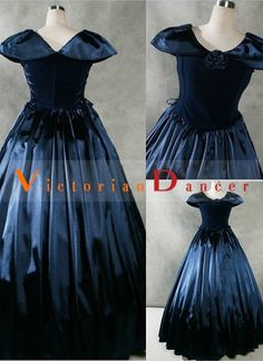 Fancy Navy Blue Gothic Victorian Dress for Sale            Victorian fashion comprises the various fashions and trends in British culture that emerged and grew in province throughout the Victorian era and the reign of Queen Victoria, a period which would last from June 1837 to January 1901. Covering nearly two thirds of the 19th century, the 63 year reign would see numerous changes in fashion. In every girl amp;#39;s mind, victorian fashion is also girl amp;#39;s another bright attitude about fa Victorian Dresses For Sale, Belle Ball Gown, Gothic Prom Dress, Gothic Victorian Dresses, Southern Belle Dress, Halloween Dresses, Victorian Dresses, Victorian Corset, Ball Gown Dress