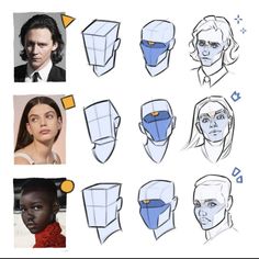 some drawings of people's heads and their faces with different facial expressions on them