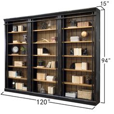 a large bookcase with two doors and shelves on each side, measurements for the width