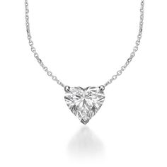 Diamond solitaire pendant, showcasing a beautiful heart shaped lab grown diamond weighing 2.03 carats, IGI certified at F (colorless) in color and VS2 (very clean) in clarity. The diamond is prong-set in 14k white gold and is suspended from an elegant 16" white gold chain necklace. Accompanied by the IGI certificate for the diamond. White Gold Chain Necklace, Heart Shaped Diamond Necklace, Diamond Solitaire Pendant, White Gold Chain, Side Stone Engagement Ring, Solitaire Pendant Necklace, Heart Necklace Diamond, White Gold Chains, Heart Shaped Diamond