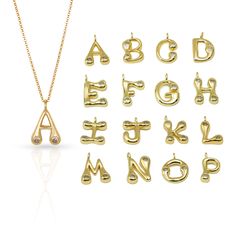 18kt Gold Plated over Brass. Chain measures 16" with 2" Extender. Letters measure approximately 0.75"L / 0.5"- 0.75"W - letter size will vary Bubble Letter, Bubble Letters, Lucky Star, Star Jewelry, Brass Chain, Initial Necklace, Letter Size, Gold Filled, Initials