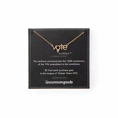 The Vote Necklace | Vote Necklace | Uncommon Goods Street Sign Art, 19th Amendment, Personalized Street Signs, Women's Suffrage, State Ornaments, Female Symbol, Uncommon Goods, Gift Finder, Street Signs