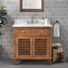 Aurelia Brown 36 in. W x 22.05 in. D x 35.75 in. H Coastal Style Bathroom Vanity with Marble Vanity Top and Single Basin - Super Arbor Modern Sink Vanity, Coastal Style Bathroom, Organic Modern Bathroom, Arts And Crafts Style, Modern Sink, Brown Cabinets, Garage Conversion, Single Sink Vanity, Marble Vanity