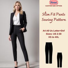 Slim Fit Pants for Women Sewing Pattern, Slim Fit Pants, Suit Pants, Pant trousers PDF Sewing, Retro Trousers, Formal Pants, XS-4XL US Sizes: 2, 4, 6, 8, 10, 12, 14, 16, 18, 20, 22, 24, 26, 28, 30 Standard Sizes: XS, S, M, L, XL, 2XL, 3XL, 4XL These patterns are suitable for A4, A0, and US Letter size papers. As soon as your payment is processed, you will automatically receive download links for the pattern files. This is a digital product and not a finished item. You will receive zip files cont Formal Trousers Women, Retro Trousers, Women Sewing, Women's Sewing Pattern, Formal Pants, Pants Suit, Suit Pants, Slim Fit Pants, Pants Pattern