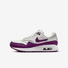 With its easygoing lines, heritage track look and of course, visible Air cushioning, the Nike Air Max 1 is the perfect finish to any outfit. The rich mixture of materials adds depth while making it a durable and lightweight shoe for everyday wear. Purple Dynamic Sneakers For Training, Dynamic Purple Sneakers For Training, Functional Purple Training Sneakers, Purple Air Max Cushioned Functional Sneakers, Functional Purple Sneakers With Air Max Cushioning, Functional Purple Sneakers With Air Cushioning, Nike Fade-resistant Sneakers For Training, Functional Purple Synthetic Sneakers, Functional Purple Nike Sneakers