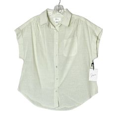 Japna Button Down Shirt Women Size M Nwt Lime Green Stripe Short Sleeve Shirt This Item Is New With Tags. No Flaws. Button Down Shirt Short Cuffed Sleeve, Stripe Print, Oversized Boxy Fit Casual Everyday Wear Summer, Lightweight Color: Green Closure: Buttons Material: 100% Cotton Care: Machine Wash Size: M Approx. Measurements: 42” Chest, 23” Length Fast Shipping! Trendy Summer Blouse With Placket, Summer Button-up Top With Placket, Summer Button-up Tops With Button Closure, Spring Everyday Blouse With Placket, Chic Summer Tops With Placket, Everyday Spring Green Blouse, Summer Everyday Button-up Blouse, Everyday Summer Blouse With Placket, Green Summer Blouse With Placket