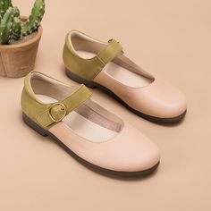 Handmade Leather Flat Mary Jane Shoes For Womens Round Toe Apricot/Pink Flat Mary Jane Shoes, Mary Jane Shoes Flat, Oxford Boots, Mary Jane Flats, Unique Beauty, Leather Mary Janes, Jane Shoes, Western Cowboy Boots, Shoes Outlet