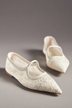 Don't passé on the chicest shoe style of the season – especially this pair by Matisse that offers all-over lace and an exaggerated pointed toe. | Fleur Lace Pointed-Toe Ballet Flats by Matisse in White, Women's, Size: 7 at Anthropologie Chic Lace-up Flats With Laces, Spring Party Flat Court Shoes, Elegant Low Heel Wedding Shoes With Lace Trim, Formal Wedding Shoes With Lace Trim And Closed Toe, Spring Wedding Shoes In Lace For Formal Occasion, Spring Formal Lace Wedding Shoes, Lace Closed Toe Heels With Lace Trim, Lace Trim Closed Toe Heels, Elegant Closed Toe Heels With Lace Trim