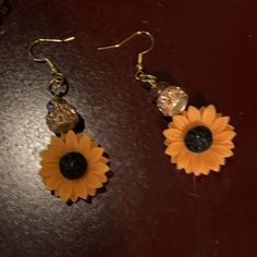 You Can Also Buy Separate, I Handmade These. Summer Gold Jewelry With Flower Decoration, Trendy Jewelry With Flower Decoration For Gift, Trendy Flower Decorated Jewelry As Gift, Trendy Flower Decorated Jewelry Gift, Trendy Floral Jewelry For Gifts, Sunflower Design Floral Jewelry, Orange Flower-shaped Adjustable Earrings, Gold Sunflower Dangle Jewelry, Yellow Flower Earrings For Party