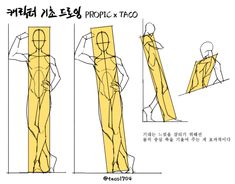 the instructions for how to draw a man's body in three different poses, from front and back