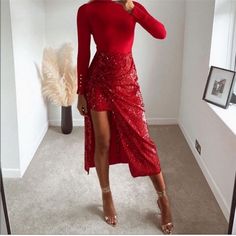 Asymmetric Hem. Side Hidden In Seam Zip Closure Trendy Christmas Outfits, Velvet Drapes, Skirts Midi High Waisted, Zara Skirts, Velvet Skirt, Red Sequin, Asymmetric Hem, Christmas Outfit, Midi Skirt