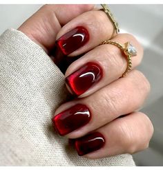 Red Nails Ideas, Ombre Gel Nails, Short Square Nails, Red Nail Designs, Cat Eye Nails, Glass Nails, Cat Eyes, Nails Inspo, Dope Nails