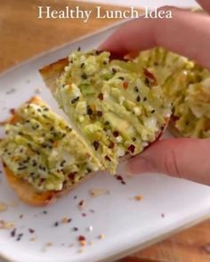 someone is holding some kind of food on a white plate with the words healthy lunch idea