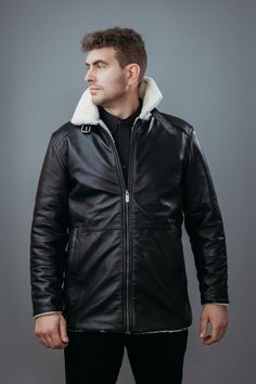 SIMTHE Men Fur Lined Aviator Leather Jacket by PEROYE - Etsy Winter Leather Outerwear With Padded Collar, Leather Winter Outerwear With Fleece Lining, Winter Leather Outerwear With Fleece Lining, Black Leather Jacket With Fleece Lining, Winter Business Leather Jacket With Padded Collar, Business Leather Jacket For Winter, Winter Leather Jacket With Zipper For Business, Winter Business Leather Jacket With Zipper, Winter Business Leather Jacket With Zipper Closure